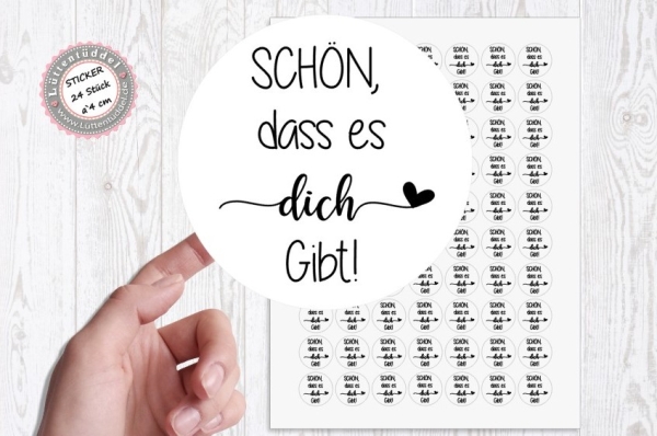 70 zuckersüße Mini Sticker Aufkleber Schön, dass es dich gibt 2,5cm Etiketten selbstklebend von Lüttentüddel® -